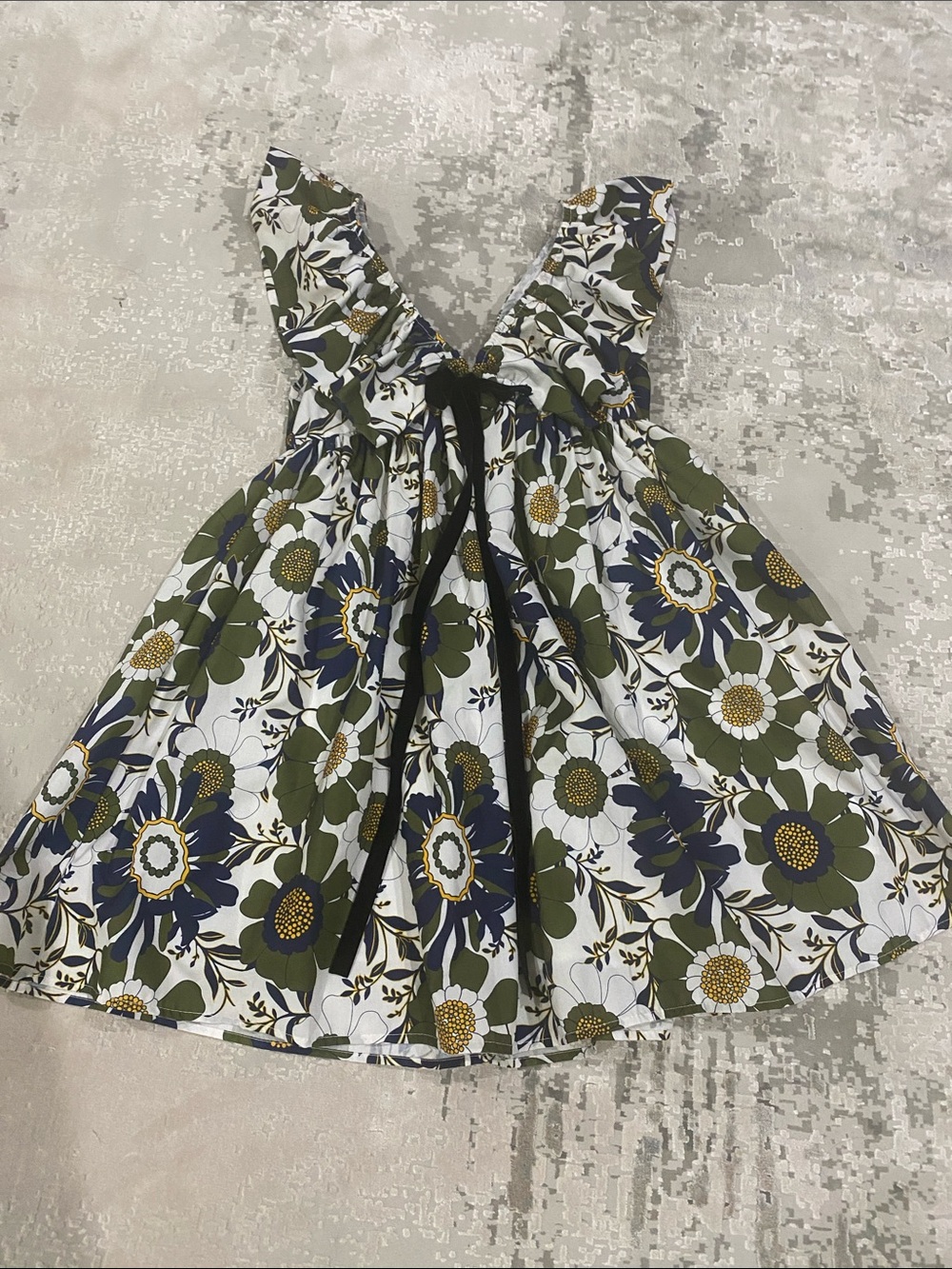 Floral Sundress with Olive & Navy Sunflower Print